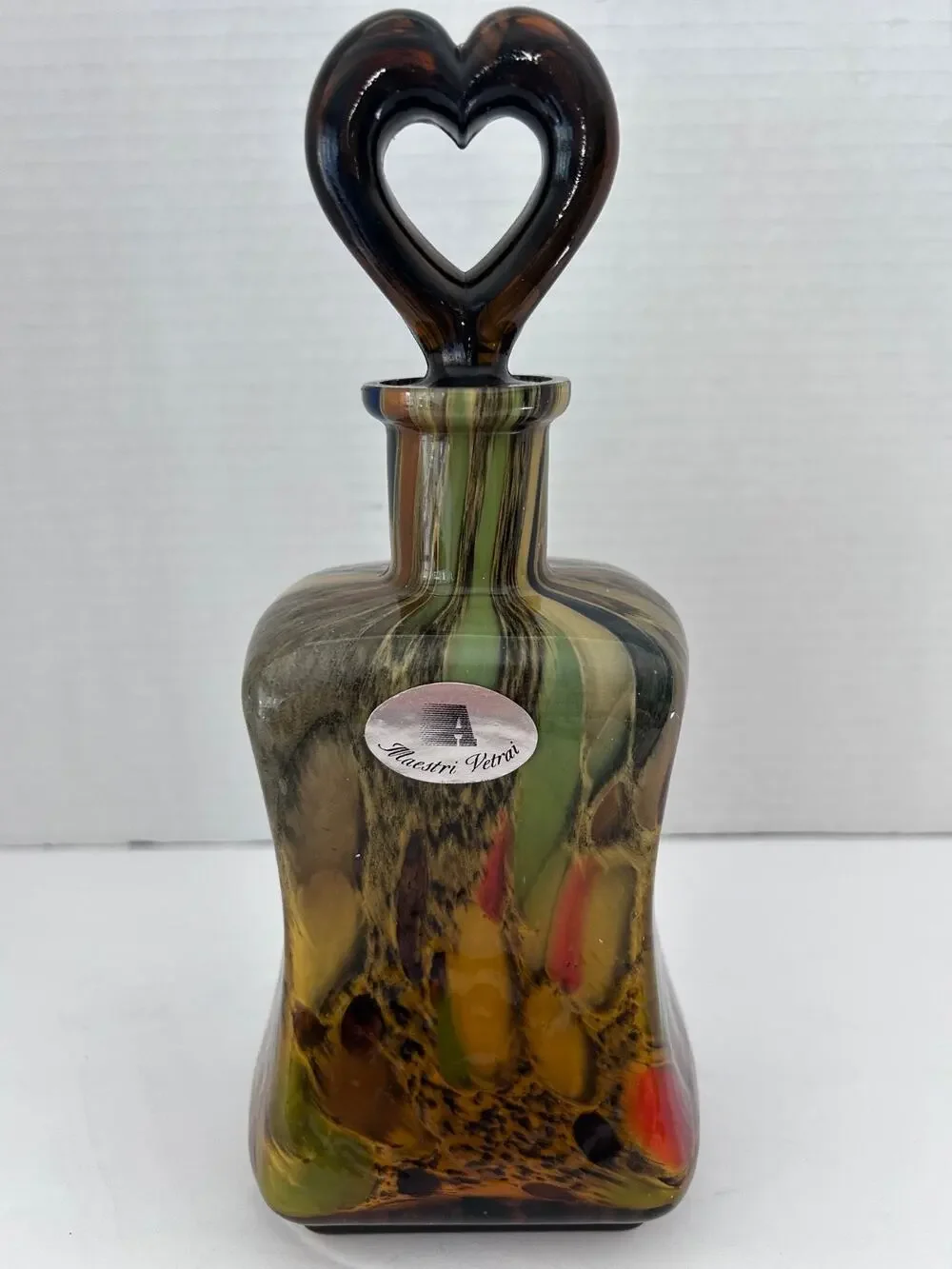 Maestri Vetrai Colorful Murano Art Glass 9” Decanter/Heart Stopper Made In Italy